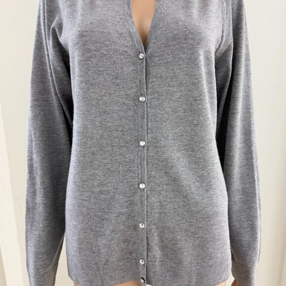 Talbots Medium Gray Lightweight Merino Wool  Size L Button Up Cardigan - NWT - Picture 3 of 7